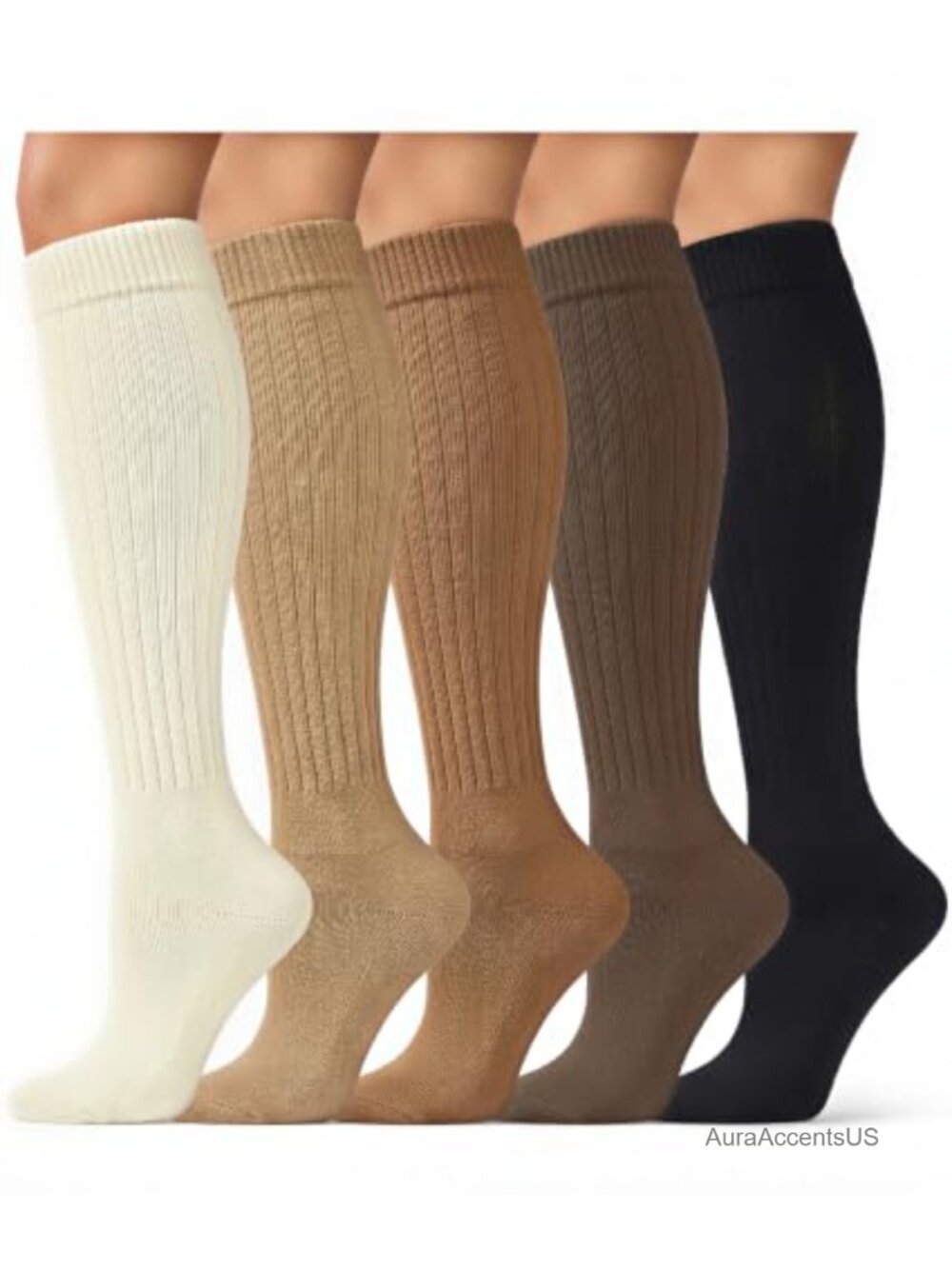 Slouchy Cotton Blend Socks 5 Pairs Knee High Scrunch Boot Socks
